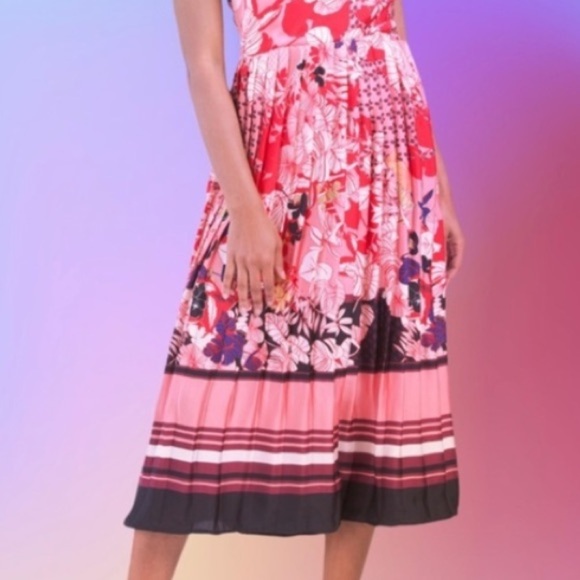 NWT Dalia MacPhee Floral Printed Pink Dress Pleated b2 - Picture 5 of 16